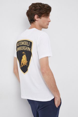 LAMBORGHINI T-shirt bawełniany kolor biały z nadrukiem