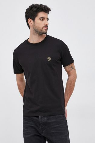 LAMBORGHINI T-shirt męski kolor czarny gładki