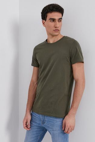 Памучна тениска Resteröds (2 броя) в зелено с изчистен дизайн