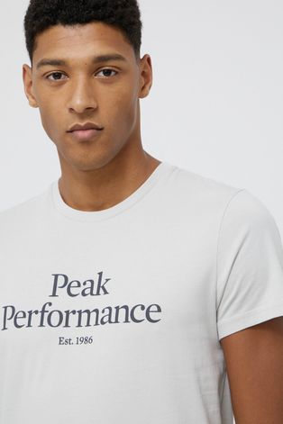 Peak Performance T-shirt bawełniany kolor szary z nadrukiem