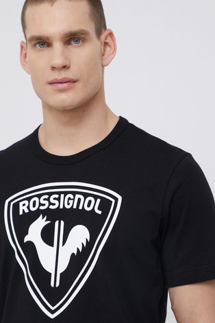 Bavlnené tričko Rossignol čierna farba, s potlačou