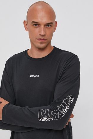 Tričko s dlouhým rukávem AllSaints pánské, černá barva, s potiskem
