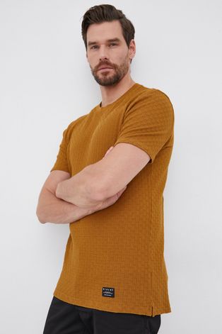 Sisley T-shirt bawełniany kolor brązowy gładki