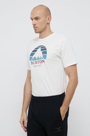 Памучна тениска Burton в бяло с принт