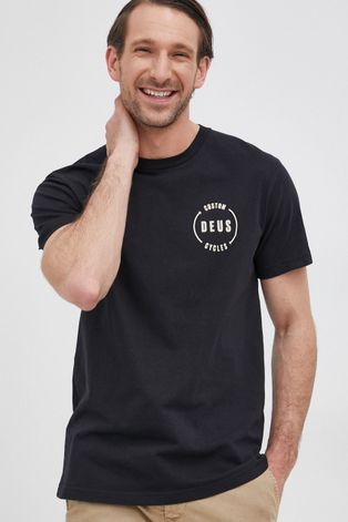 Bavlněné tričko Deus Ex Machina černá barva, melanžové