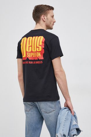 Памучна тениска Deus Ex Machina в черно с принт
