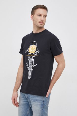 Памучна тениска Deus Ex Machina в черно меланж на