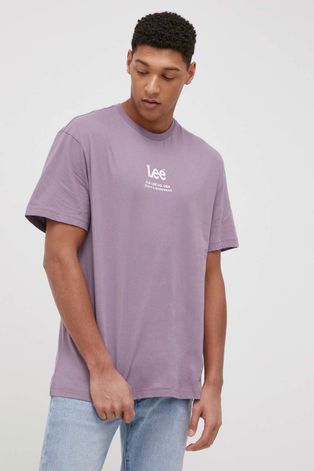 Бавовняна футболка Lee колір фіолетовий гладкий