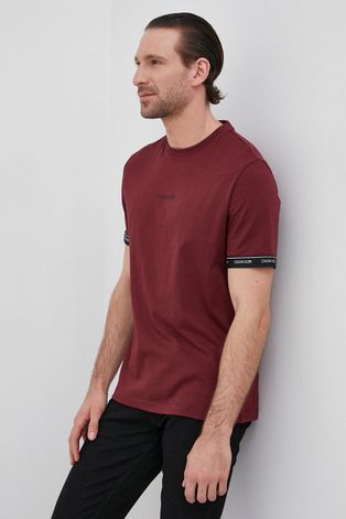 Calvin Klein T-shirt bawełniany kolor brązowy gładki