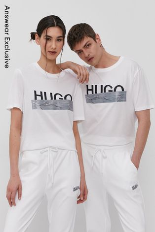 Тениска Hugo в бяло с принт