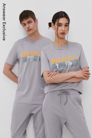 Hugo T-shirt kolor szary z nadrukiem