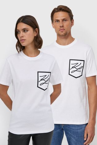 Karl Lagerfeld T-shirt bawełniany kolor biały z nadrukiem