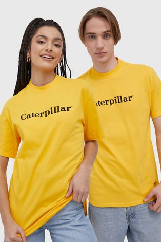 Caterpillar T-shirt bawełniany kolor żółty z nadrukiem