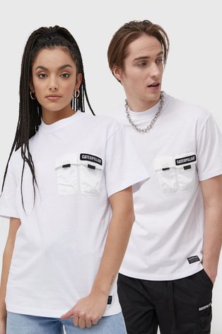 Caterpillar T-shirt bawełniany kolor biały gładki