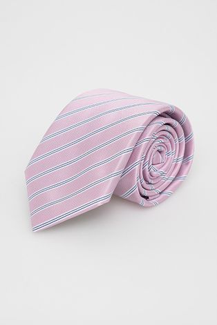 Kravata s prímesou hodvábu BOSS ružová farba