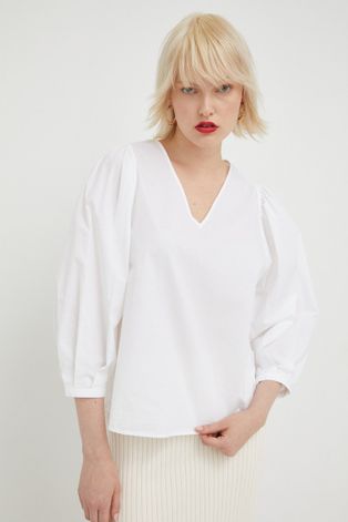 Хлопковая блузка Marc O'Polo женская цвет белый однотонная