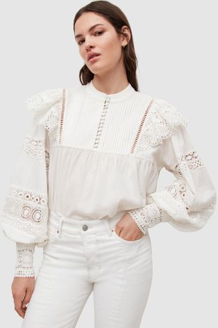 Бавовняна блузка AllSaints жіноча колір білий з аплікацією