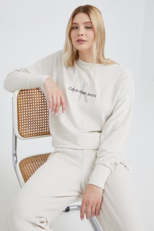 Mikina Calvin Klein Jeans dámská, béžová barva, s aplikací