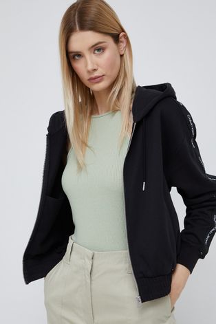 Хлопковая кофта Calvin Klein Jeans женская цвет чёрный с аппликацией