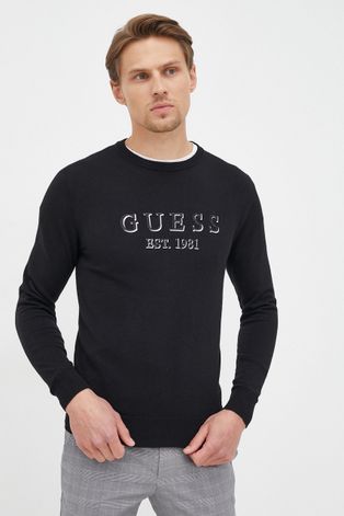 Пуловер с вълна Guess мъжки в черно от лека материя