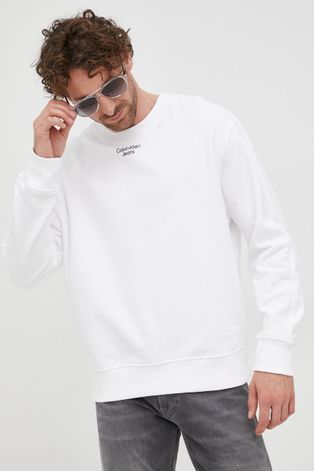 Памучен суичър Calvin Klein Jeans в бяло с принт