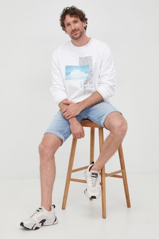 Памучен суичър Calvin Klein Jeans в бяло с принт