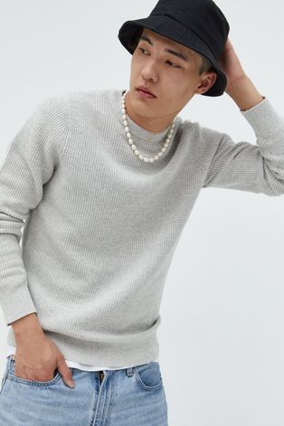 Памучен пуловер Superdry мъжки в сиво от лека материя
