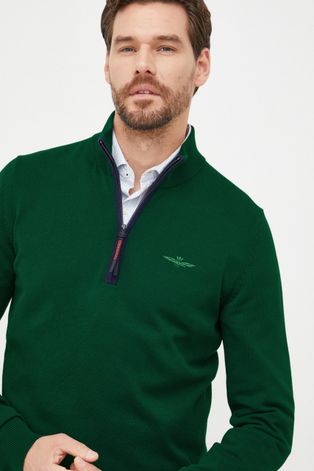 Pamučni pulover Aeronautica Militare za muškarce, boja: zelena, lagani, s dolčevitom