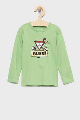 Dětská bavlněná košile s dlouhým rukávem Guess zelená barva, s potiskem