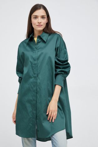 Pamučna košulja Drykorn za žene, boja: zelena, relaxed, s klasičnim ovratnikom