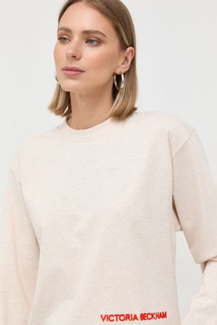 Βαμβακερή μπλούζα με μακριά μανίκια Victoria Beckham χρώμα: μπεζ