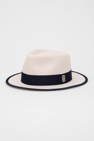 Vlnený klobúk Tommy Hilfiger béžová farba, vlnený