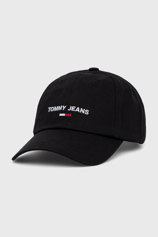 Bavlnená čiapka Tommy Jeans čierna farba, s nášivkou