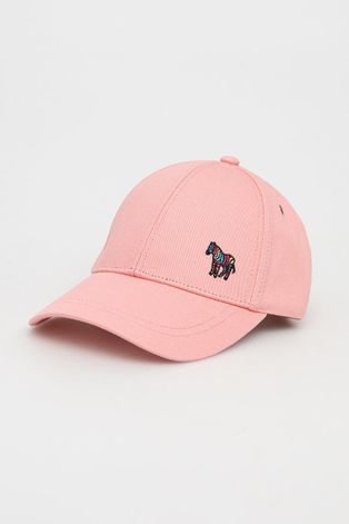 Бавовняна шапка Paul Smith колір рожевий однотонна