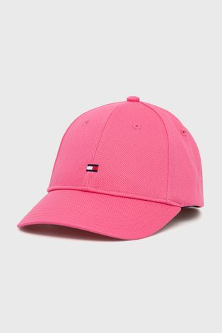 Tommy Hilfiger czapka bawełniana dziecięca kolor różowy gładka