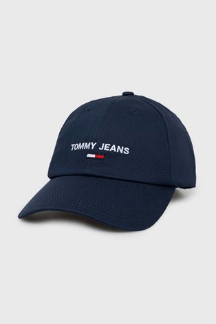 Bavlněná čepice Tommy Jeans tmavomodrá barva, s aplikací