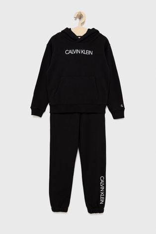 Детски памучен анцуг Calvin Klein Jeans в черно