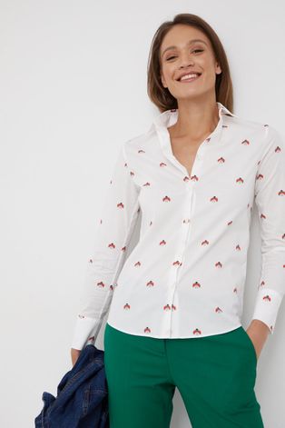 Риза PS Paul Smith дамска в бяло със стандартна кройка с класическа яка