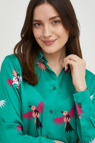 Košulja PS Paul Smith za žene, boja: zelena, regular, s klasičnim ovratnikom