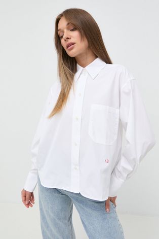 Бавовняна сорочка Victoria Beckham жіноча колір білий relaxed класичний комір