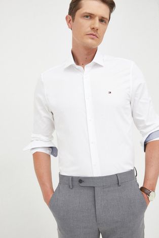 Бавовняна сорочка Tommy Hilfiger чоловіча колір білий slim з італійським коміром