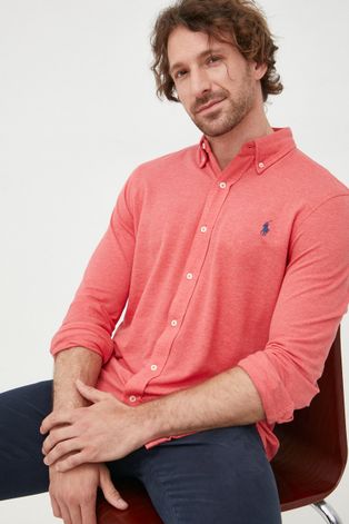 Бавовняна сорочка Polo Ralph Lauren чоловіча колір червоний regular комір button-down