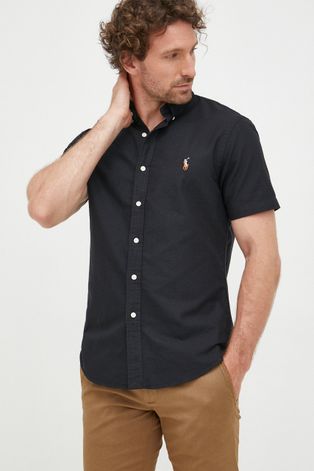 Бавовняна сорочка Polo Ralph Lauren чоловіча колір чорний slim комір button-down