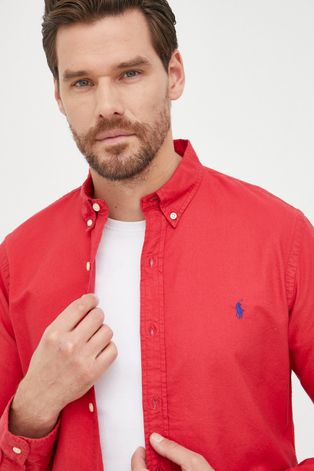 Бавовняна сорочка Polo Ralph Lauren чоловіча колір червоний slim комір button-down