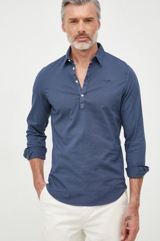 Βαμβακερό πουκάμισο Pepe Jeans ανδρικό, χρώμα: ναυτικό μπλε