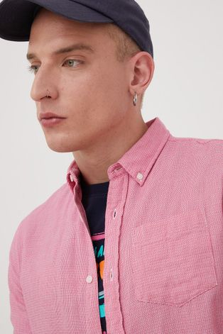 Pamučna košulja Superdry za muškarce, boja: ružičasta, regular, o button-down ovratnikom