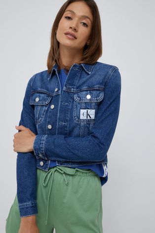 Calvin Klein Jeans geaca jeans femei, culoarea albastru marin, de tranzitie
