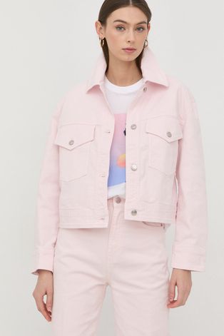 BOSS kurtka jeansowa damska kolor różowy przejściowa oversize
