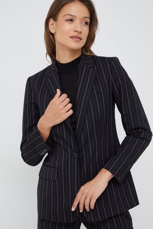 Lauren Ralph Lauren gyapjú kabát fekete, mintás, egysoros gombolású