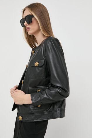 Kožená bunda Pinko dámská, černá barva, přechodná